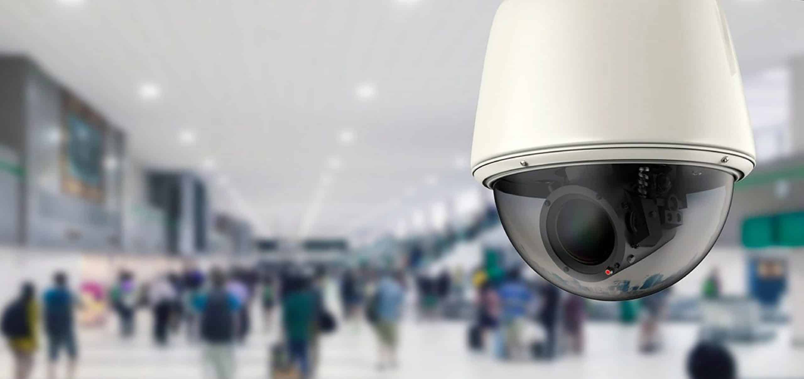 Video Surveillance camera above a crowd in an airport