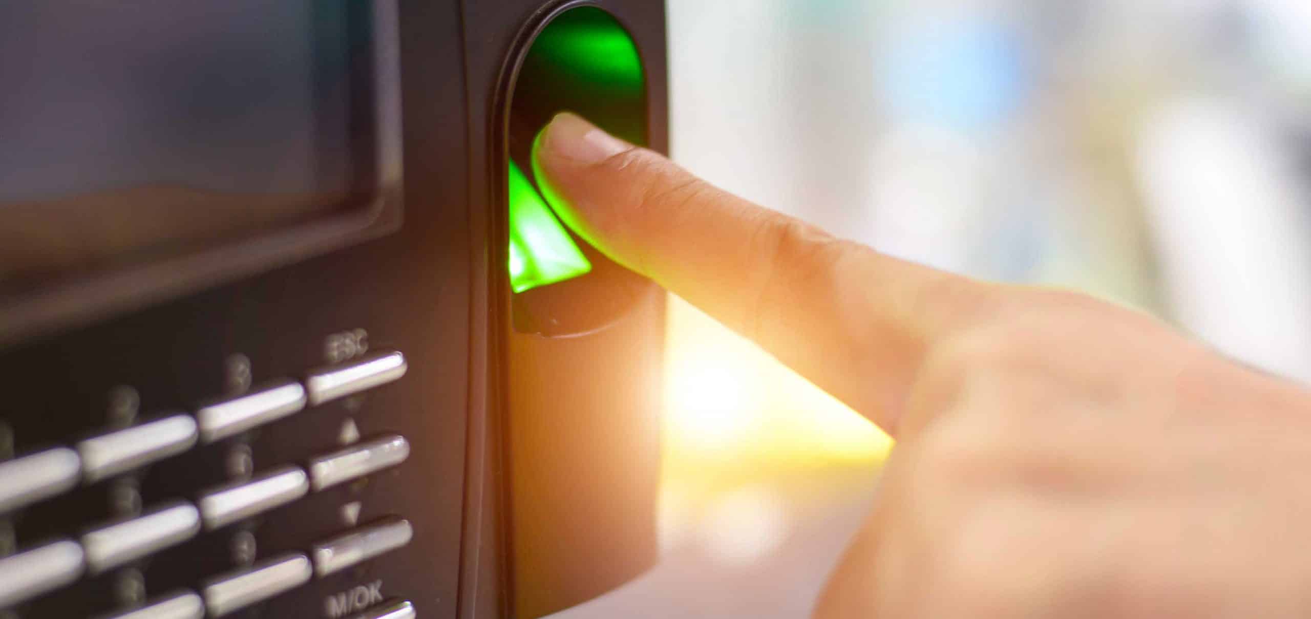 Access Control Hero-01 Finger approaching fingerprint scanner in access control device