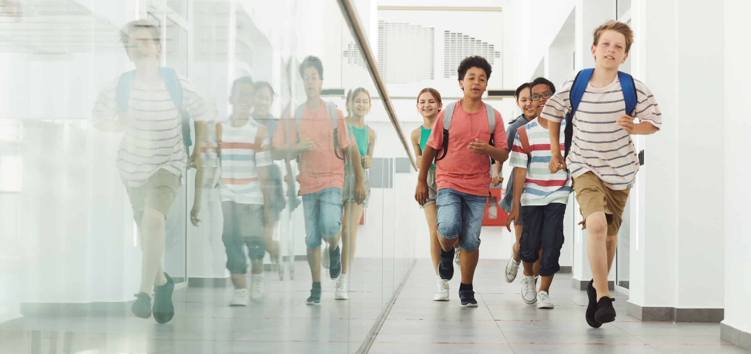 Kids in school hallway