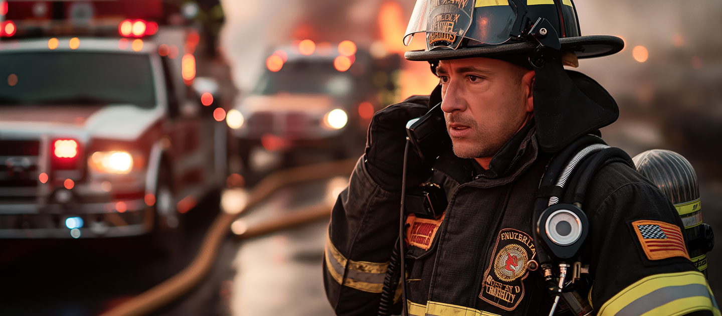 Firefighter communicating during an emergency thanks to a bi-directional amplifier